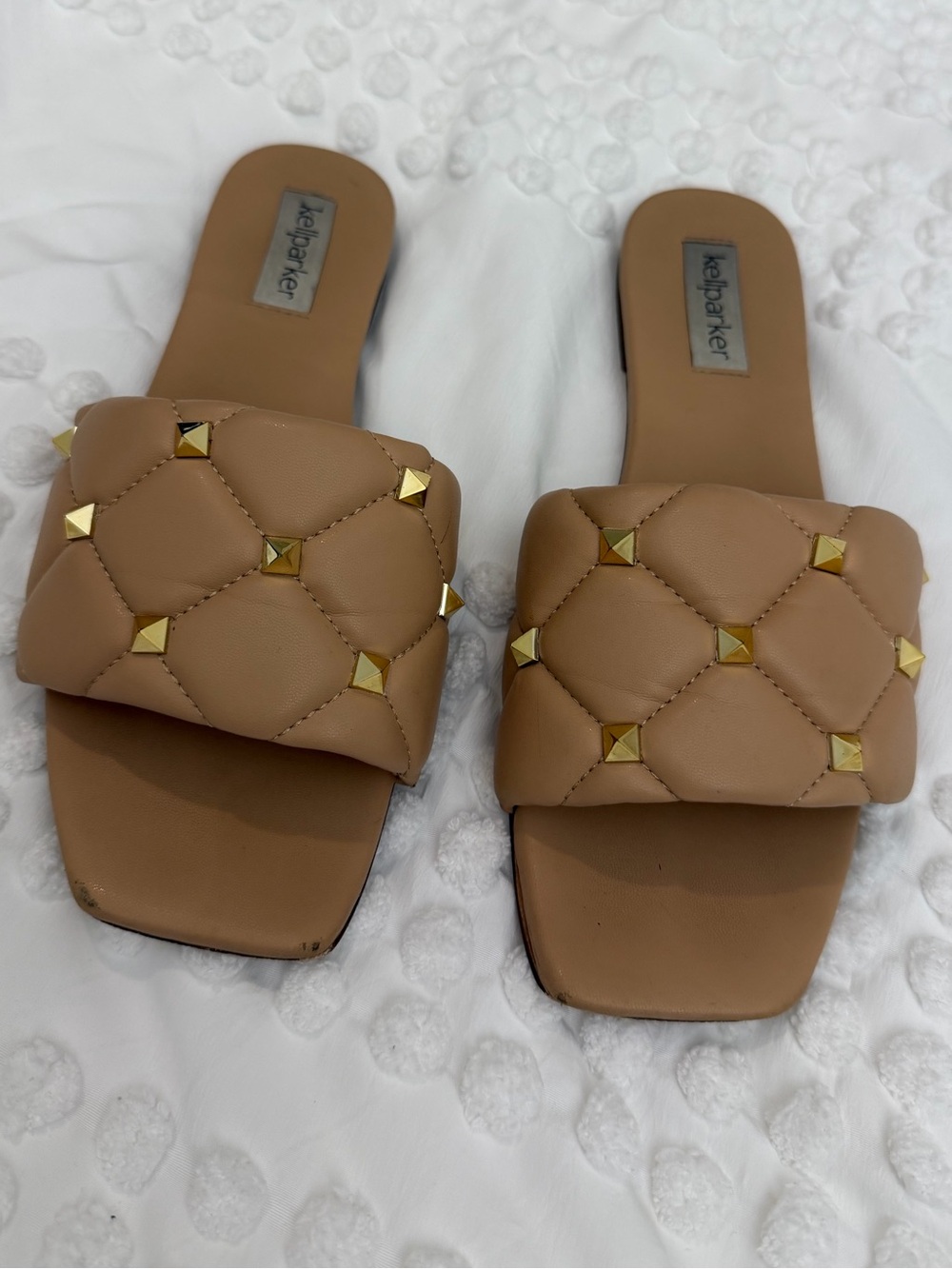 Kell Parker Jasmine Taupe Tan Gold Studded Sandals 8